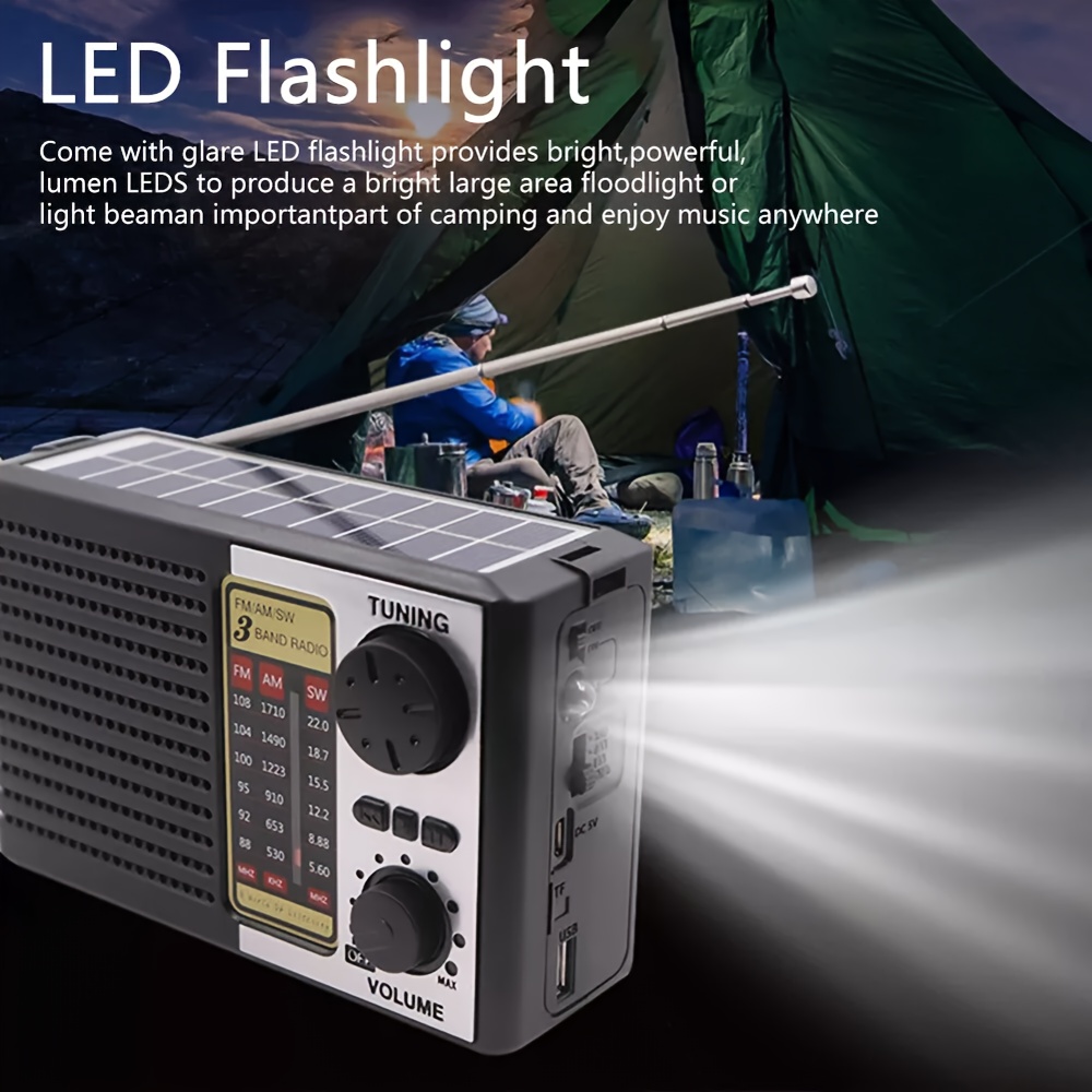 solar portable radio with digital speaker am fm sw mp3 player strong reception led lights usb charging suitable for camping hiking outdoor exploration outdoor audio equipment sturdy design durable structure details 3