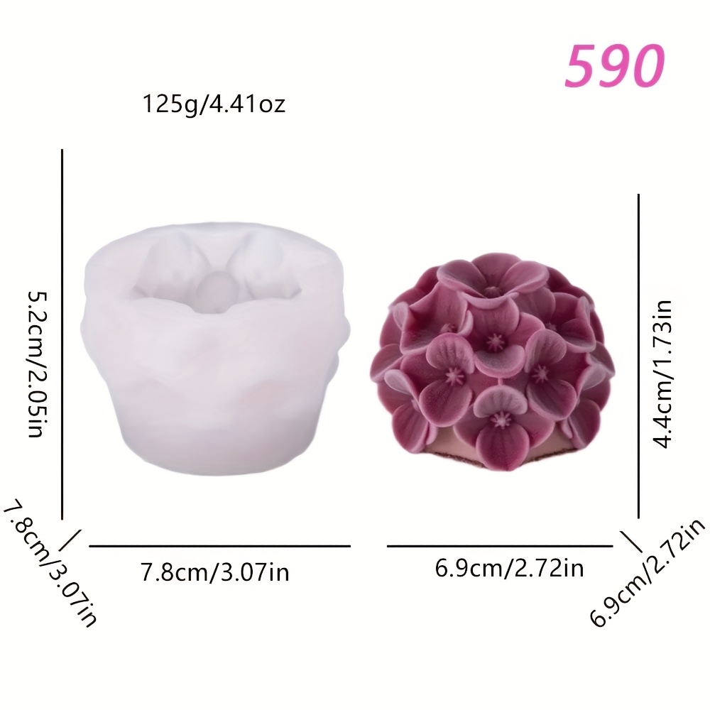 Image of 1pc Hydrangea Flower Mold - Soft Flexible Silicone Embossed Diy Mold With Realistic Petals & Hydrangea Shape For Clay, Wax, Soap, Making - Easy Demold & For Crafters