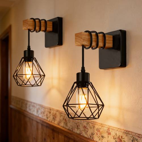 ensemble dappliques murales rustiques et industrielles, lampe murale métallique vintage, luminaire mural style ferme, adapté pour décor de chambre, couloir ou , douille e27, lumière murale pour salon ou chambre (ampoule non )
