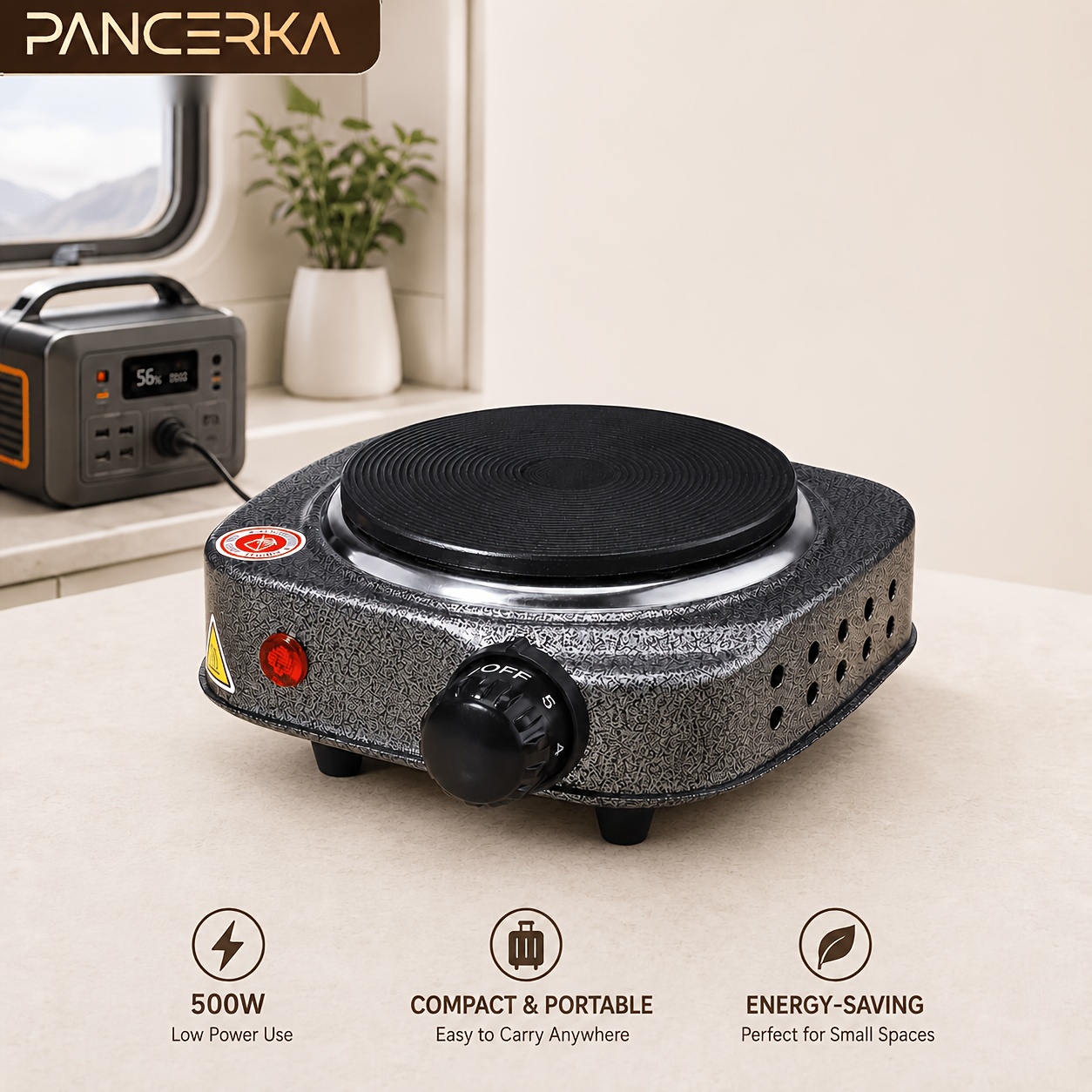 TEMU Pancerka Portable Electric Single Burner Hot Plate, Adjustable Temperature Control Mini Stove Cooktop, Compatible With All Cookware, Compact