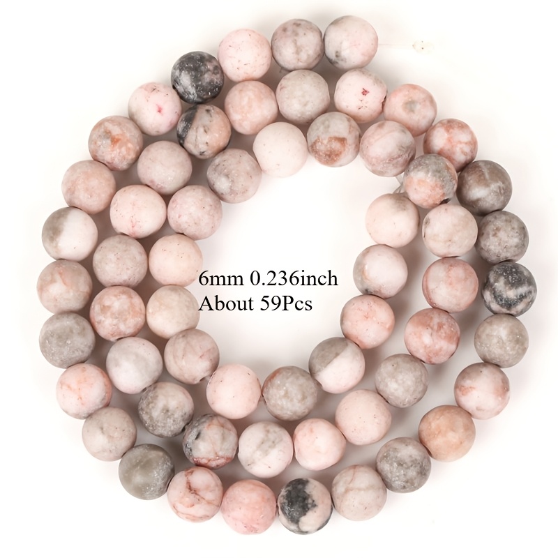 TEMU Perles de naturelle à polir, rose zèbre , rondes, 4/6/8 mm, pour la fabrication de bijoux, bracelets, , artisanat, 15 pouces, 88/59/45 pièces