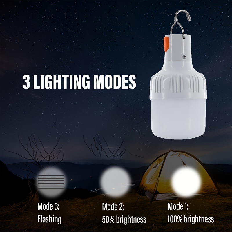 Rechargeable LED Camping Lantern, USB Charging Dimmable Wall Mount Flashlight with Push Button Control, Portable Emergency Outdoor Light with Hook for Adventure, Fishing, ABS Plastic, ?36V