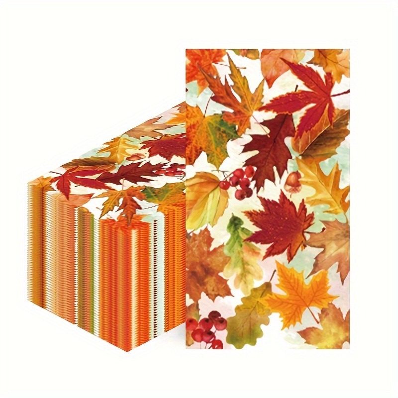 

Thanksgiving Autumn Leaves Disposable Paper Napkins - 20 Pack, 4-ply Thick, Festive Fall Design For General Use, Parties, And Gatherings