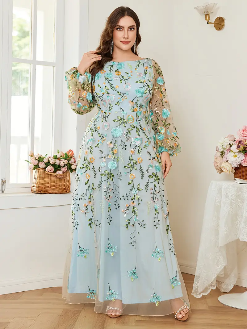 long sleeve dress for wedding guest plus size Plus Size Wedding Guest Multicolor Graphic Round Neck Long Sleeve Button See Through Organza Two Piece Dress Set
