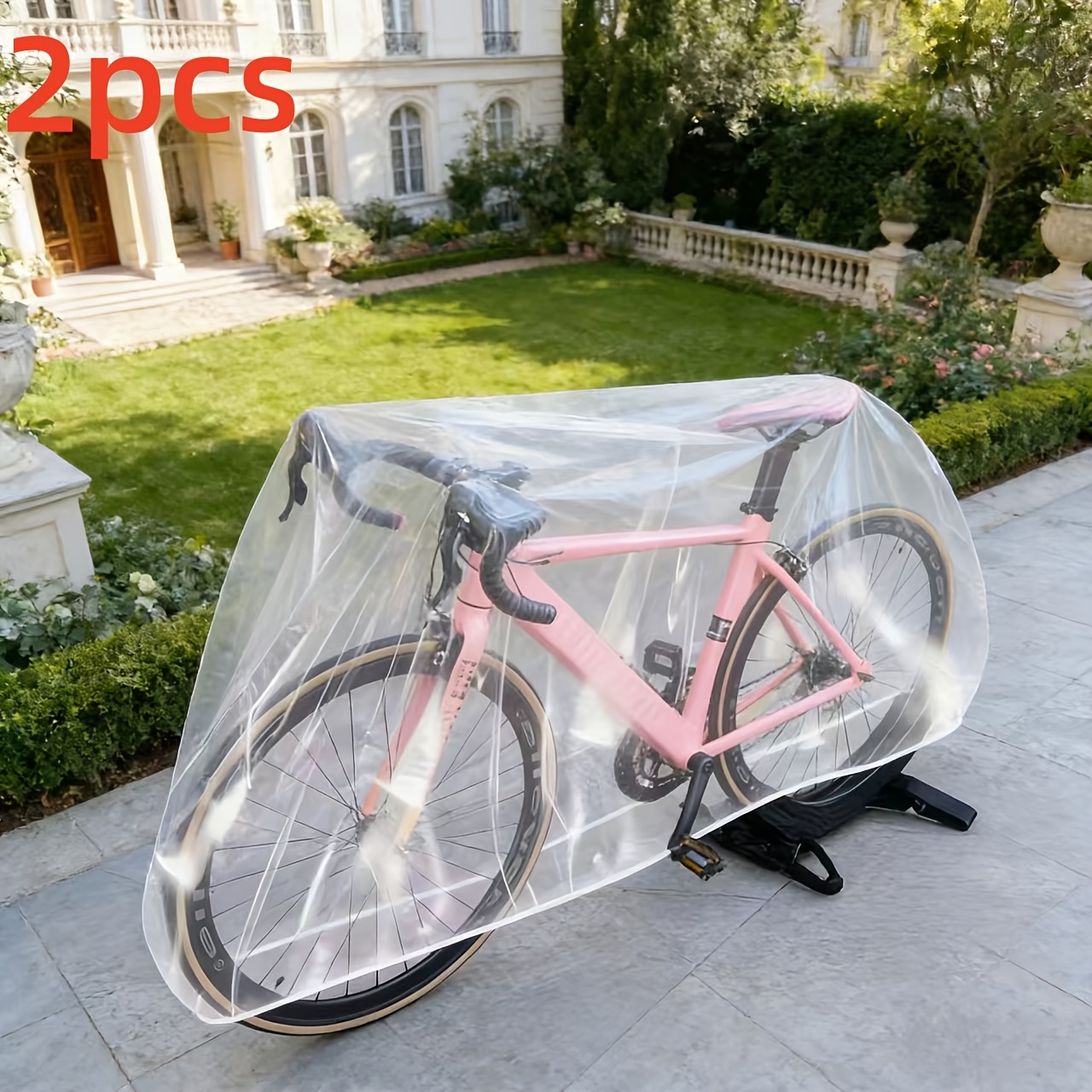 TEMU 2pcs Disposable Transparent Bicycle Rain Cover Road Bike Mountain Bike Universal Waterproof Dustproof Cover Outdoor Parking Rainproof