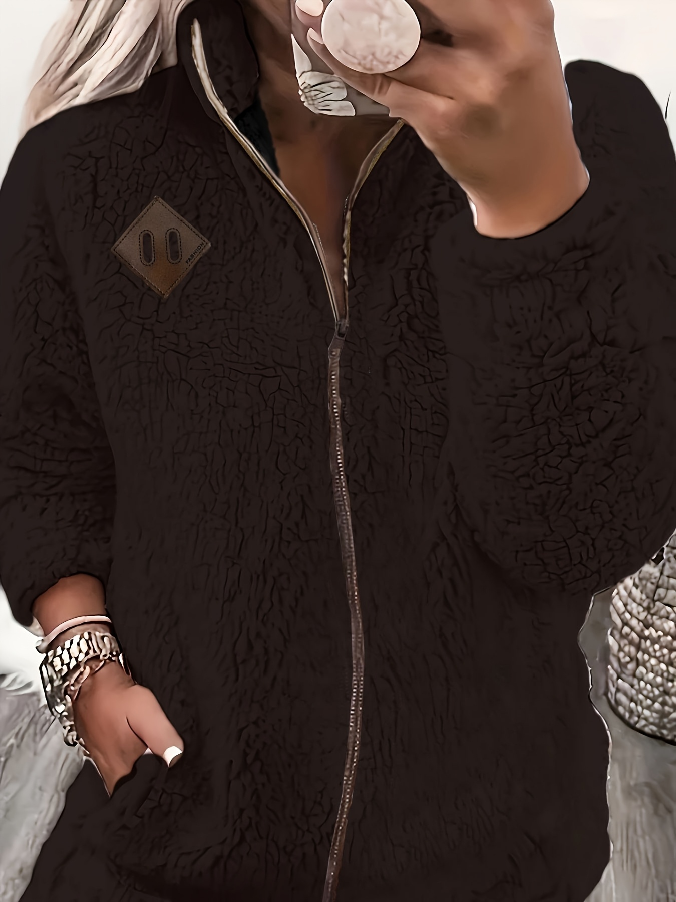 Dames Pluche Fleece Gevoerde Winterjas met Volledige Ritssluiting & Opstaande Kraag - Zachte Rode Jas, Volledige Lengte Rits aan de Voorkant, Machinewasbaar