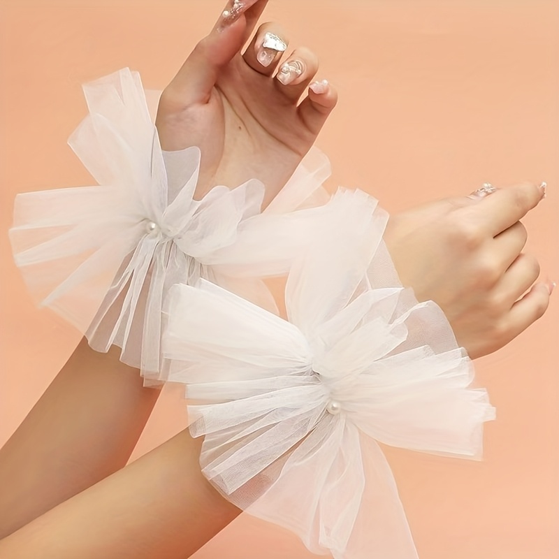 TEMU cortos de encaje para brazos, de malla con cuentas de moda, de encaje y elegantes, falsas para de uñas y fotografía, fundas para brazos
