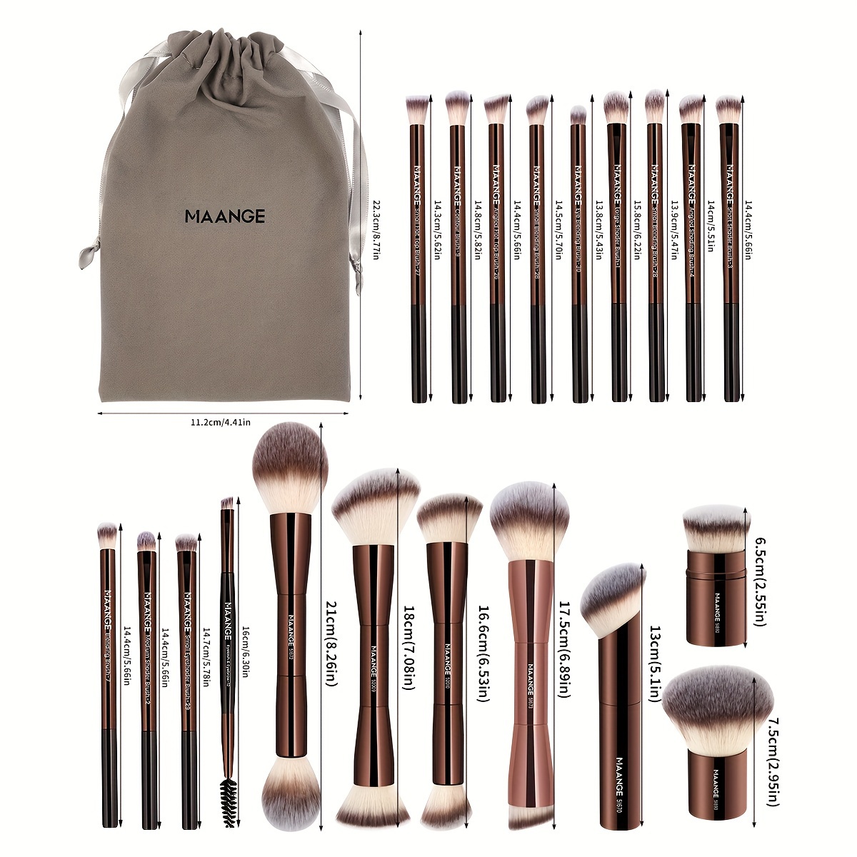 10-teiliges Make-up Pinsel Set - Inkl. Foundation-, Puder-, Blush- & Lidschattenpinsel, Weiß, 18 Cm