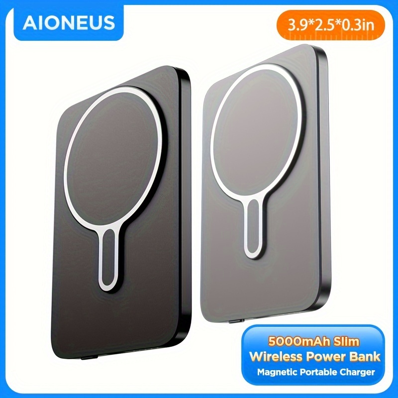 

Aioneus Magnetic Portable Charger, 5000mah Battery Pack Power Bank, 0.3in Slim Wireless Power Bank, Magnetic-absorbing Wireless Charger For Iphone Plus/15 Pro/15 , Iphone 14/13/12 Series And More