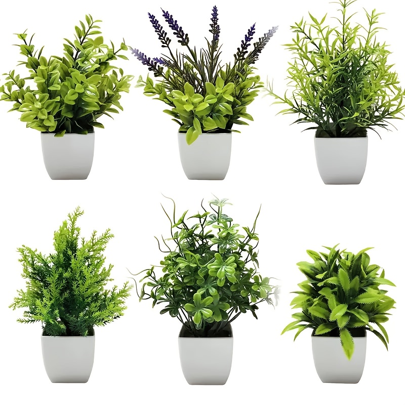 Image of 6-pack Fake Plants Small Artificial Faux Potted Plants For Home Office Farmhouse Bathroom Bedroom Decor Indoor Centerpiece Decorations