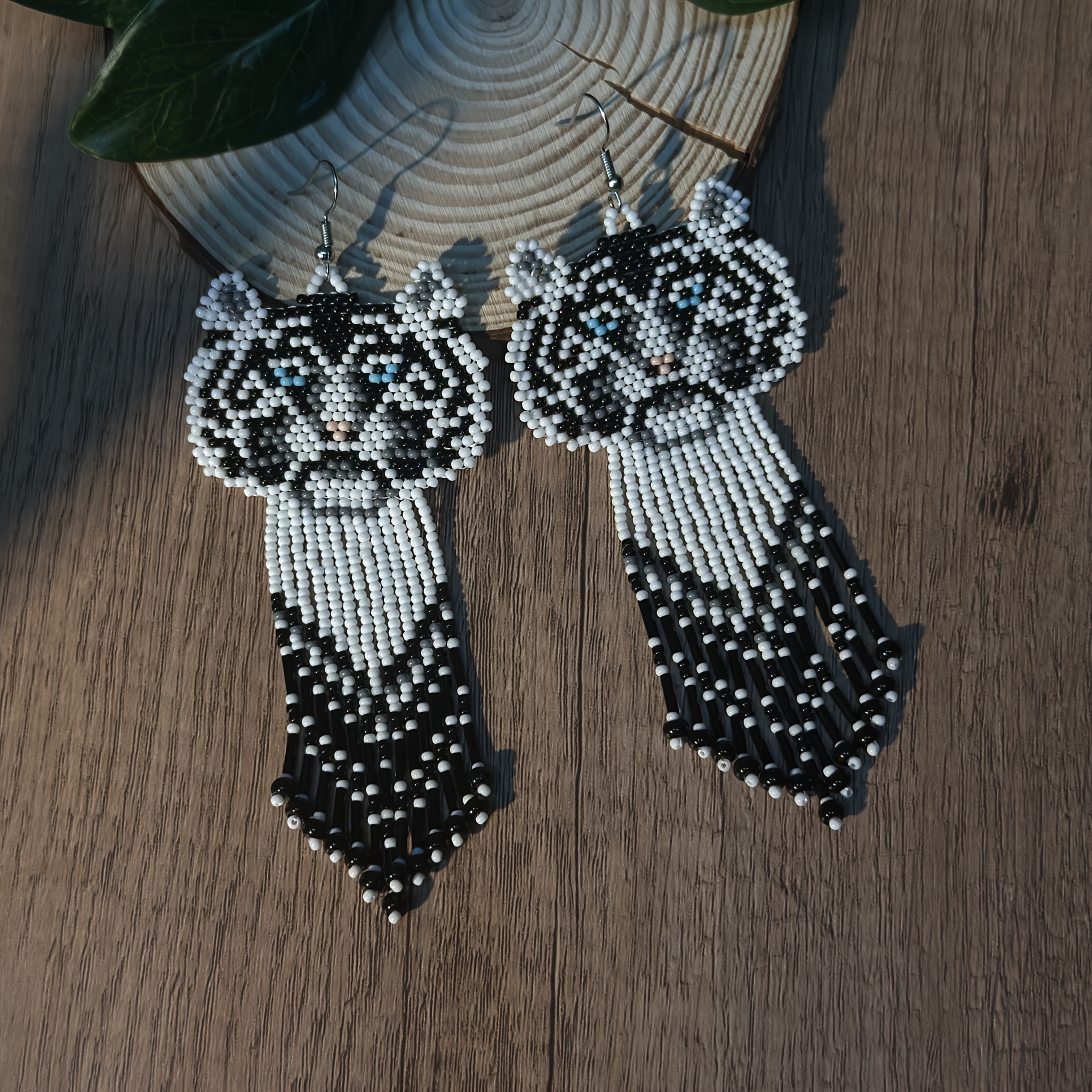 Women's Bohemian Animal Tiger Shape Earrings, Handmade Design