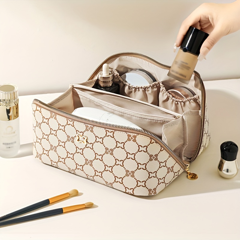 TEMU Travel Makeup Bag With Multiple Compartments, Portable And Spacious Cosmetic Storage Bag, Travel