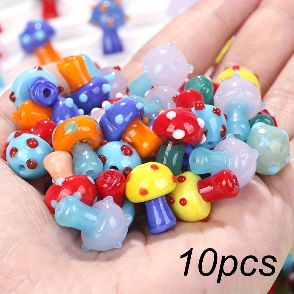 TEMU 10pcs Colored Mushroom-shaped Glass Beads, For Jewelry Making (bracelets, Necklaces)