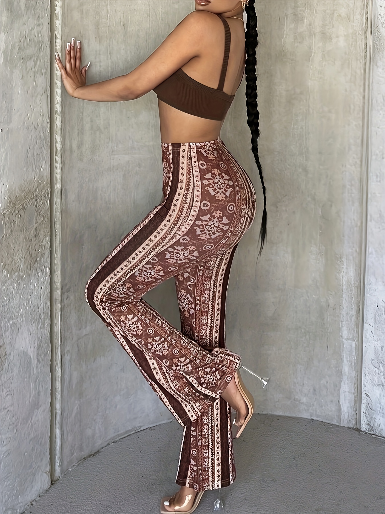 tribal print flare leg pants vintage high waist forbidden - Temu