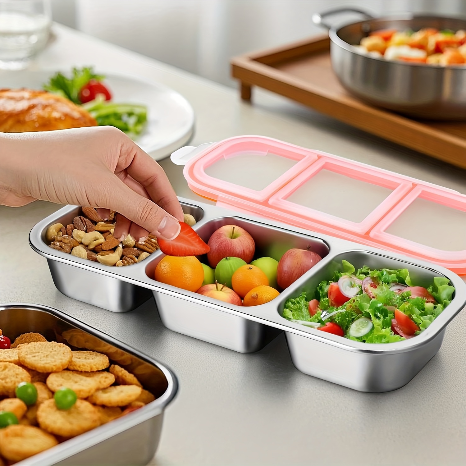 edelstahl snackbehälter 2/3 fächern – unterteilte