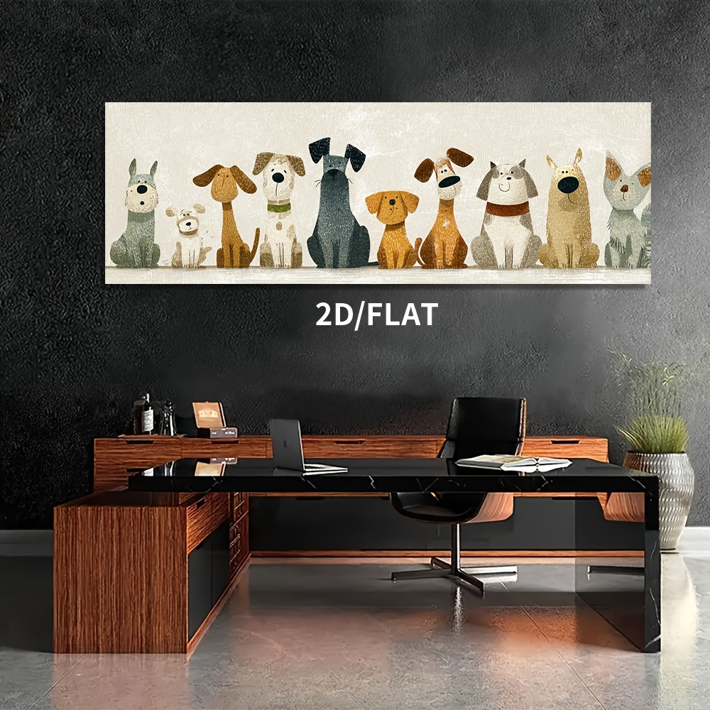 TEMU 2d Flat, 2d Flat, 2d Flat 1pc Unframed 2d/flat Canvas Artwork Featuring Various Dog Breeds, Horizontal Display In Living Rooms, Bedrooms,