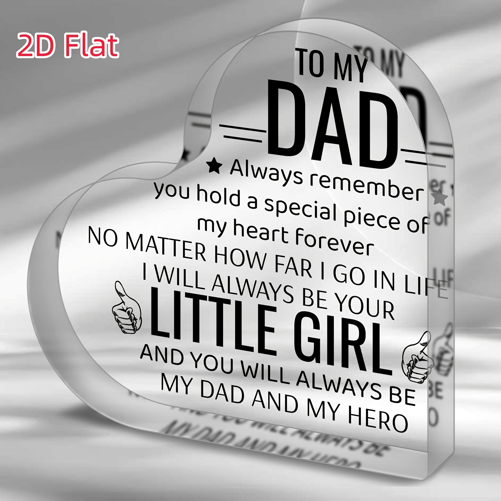 TEMU 2d Flat, 2d Flat Acrylic Heart-shaped Dad Thank-you Card, Gifts For Daughters To Fathers, Universal Thank-you Gifts, Gifts For Men, Father's Day