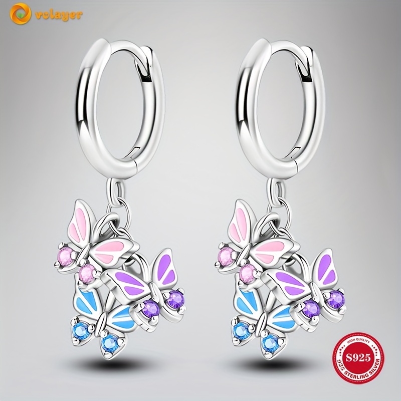 

925 Sterling Silver 3 Color Butterfly Hoop Earrings Fine Design Earrings For Women Sweet Wedding Party Jewelry