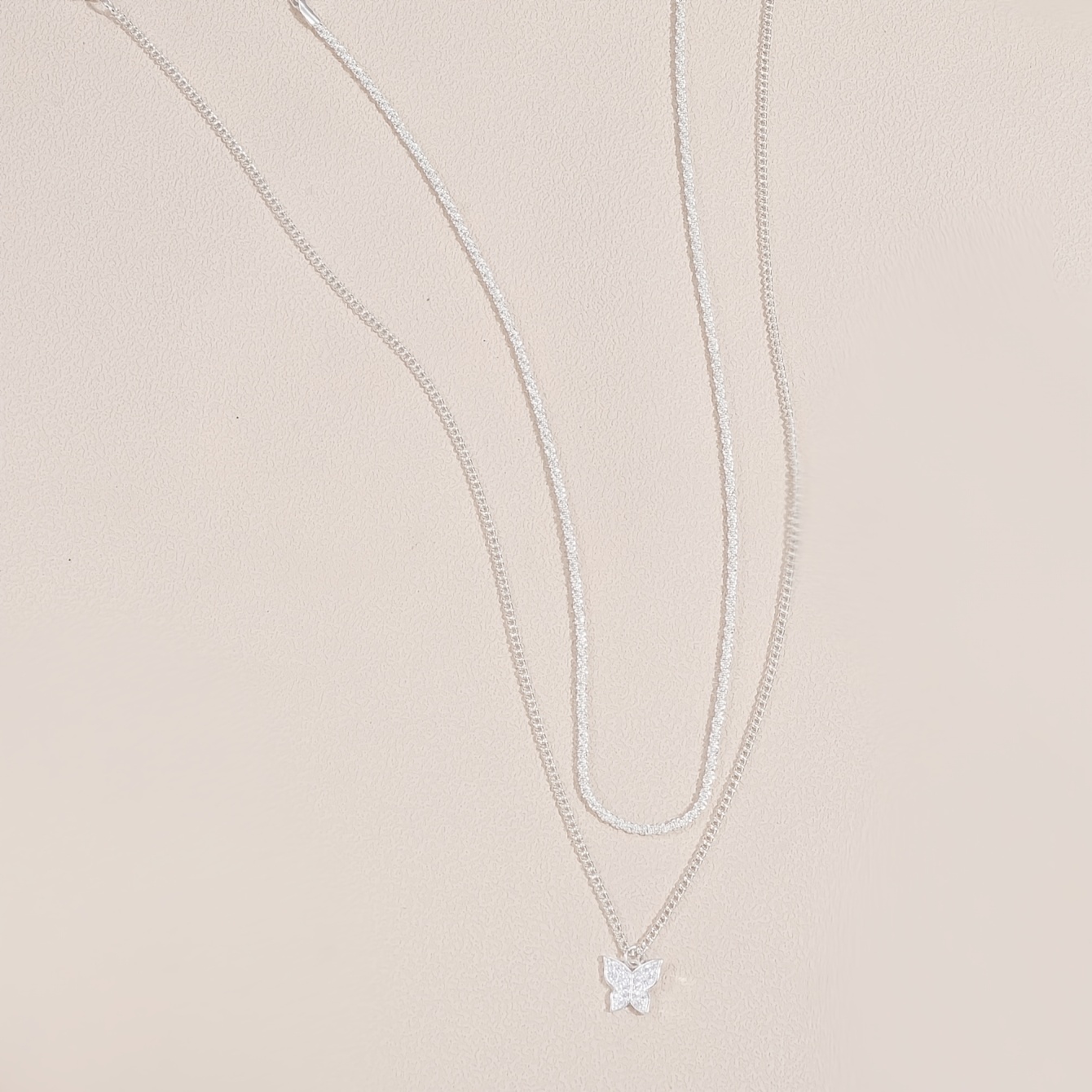Double Layer Stackable Butterfly Pendant Necklace