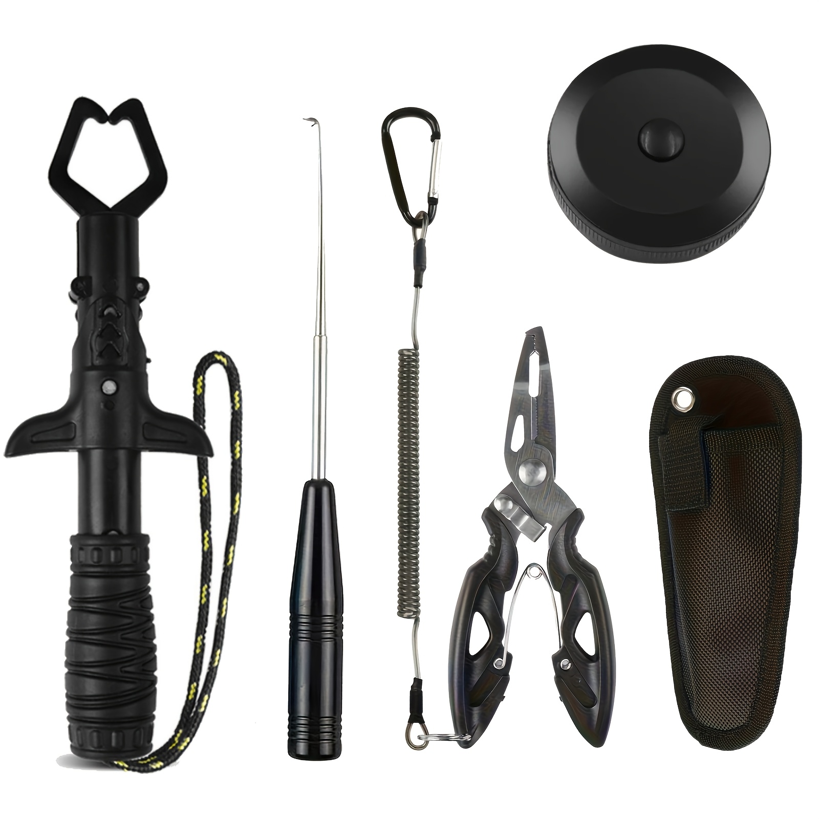 TEMU 6pcs Multi-functional Fishing Tool Set Including Fishing Pliers, Fish Control Device, Lanyard, Hook Remover, Fish Measuring Ruler, And Storage