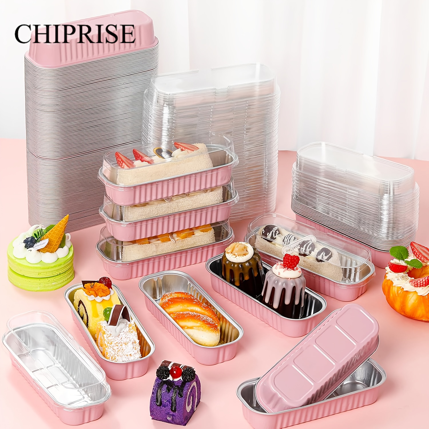 TEMU Dessert Cups With Lids, 68pcs Set (29 Cups And 29 Lids And 10 Spoons) Pink Foil Baking Cups, Mini Bread Pan Tins, Disposable Cheesecake Cream