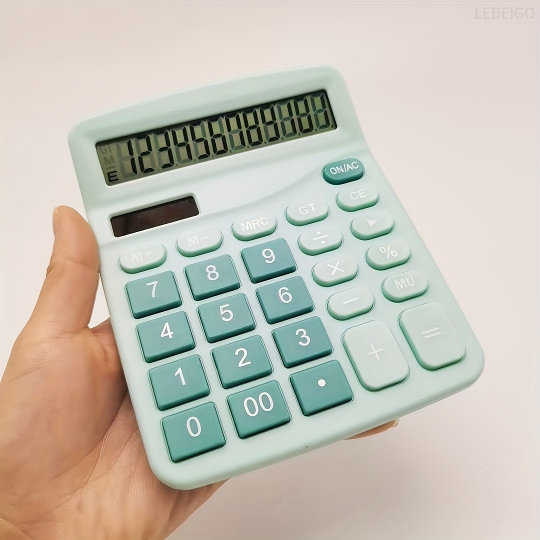 TEMU 1pc Cute Colored Calculator, 12-digit High-definition Large Display Desktop Calculator, (battery & Solar), Portable Desktop Calculator For