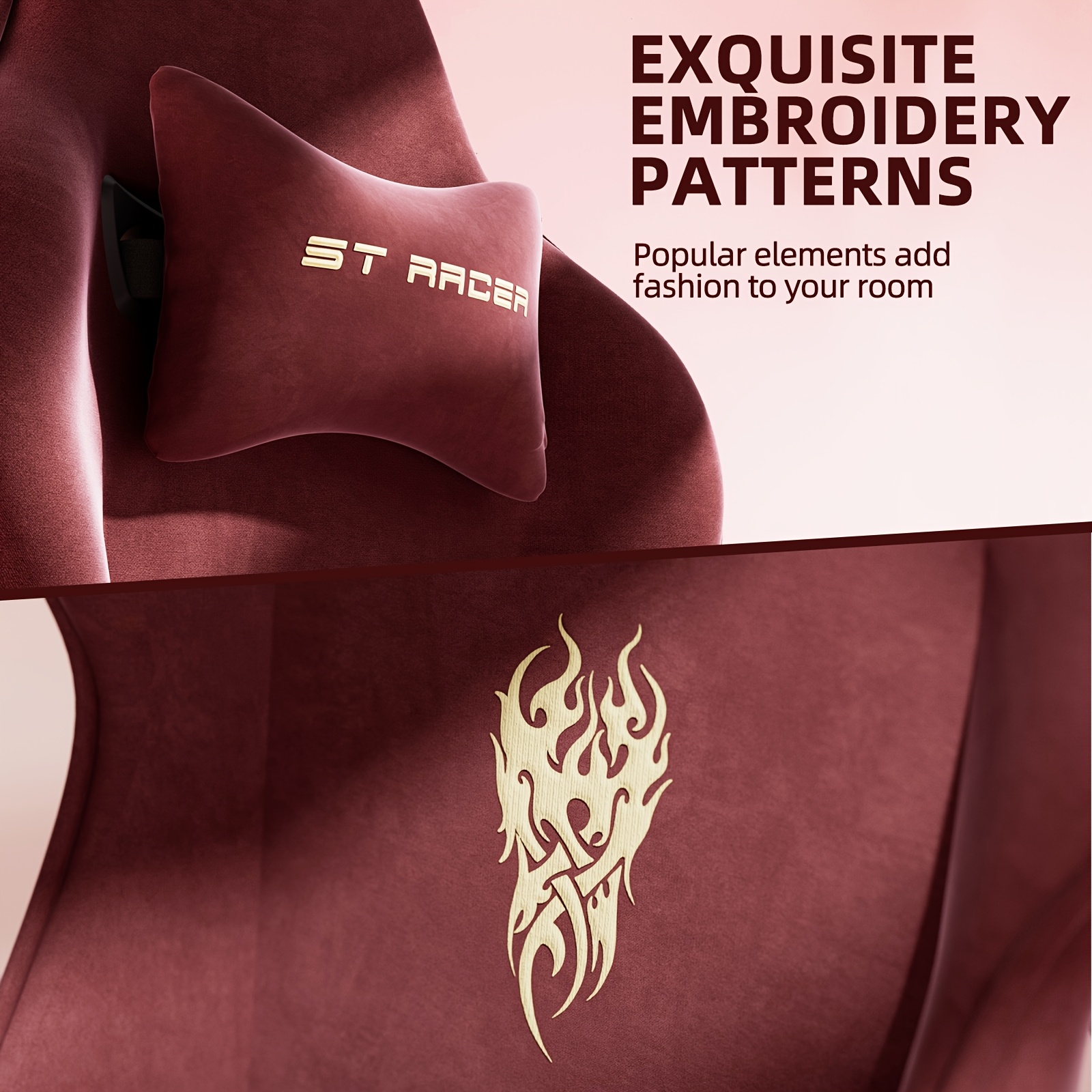 Velvet Fabric Gaming Chair, High Back Ergonomic Gamer Chair for Adult, Comfortable Video Game Chair with Footrest And Massage Lumbar Cushion