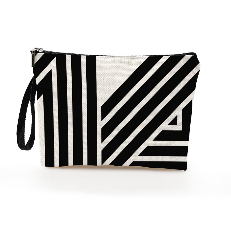 TEMU Pochette da donna con design a righe geometriche, una borsa elegante con cerniera in poliestere, una soluzione di stoccaggio minimalista e ,