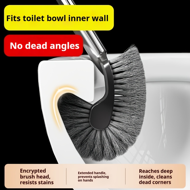 Cepillo de baño de acero inoxidable con mango largo, diseñado para la limpieza diaria de inodoros y grietas domésticas, con una cabeza de cepillo curva adecuada para inodoros de estilo occidental y orinales