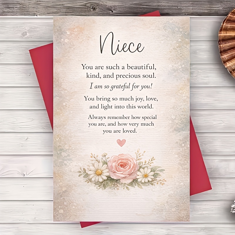 TEMU 1 Greeting Card + 1 Envelope Niece Greeting Card Message For Birthday Graduation Encouragement From Aunt Or Uncle Thoughtful Keepsake Flat Card