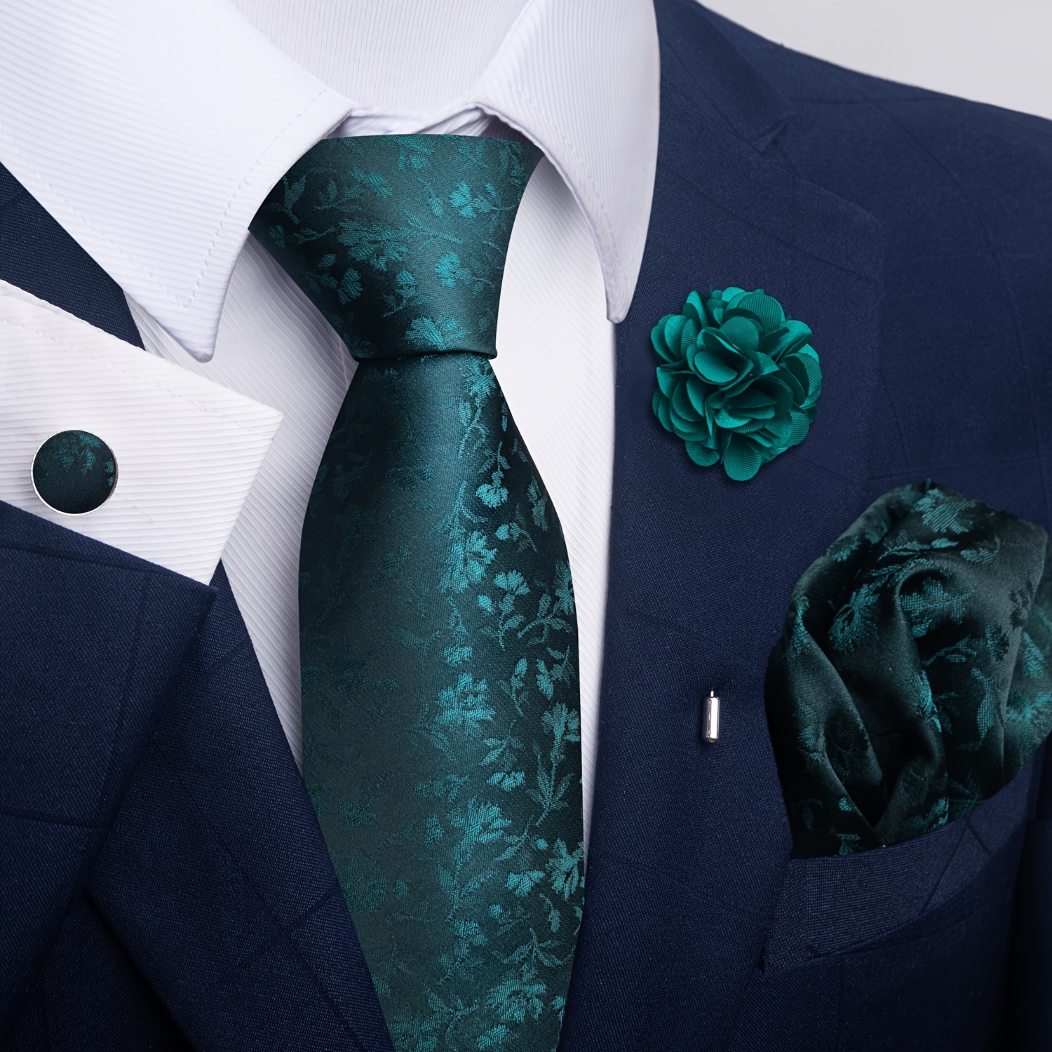 green floral tie square cufflinks brooch set - Temu United Arab Emirates