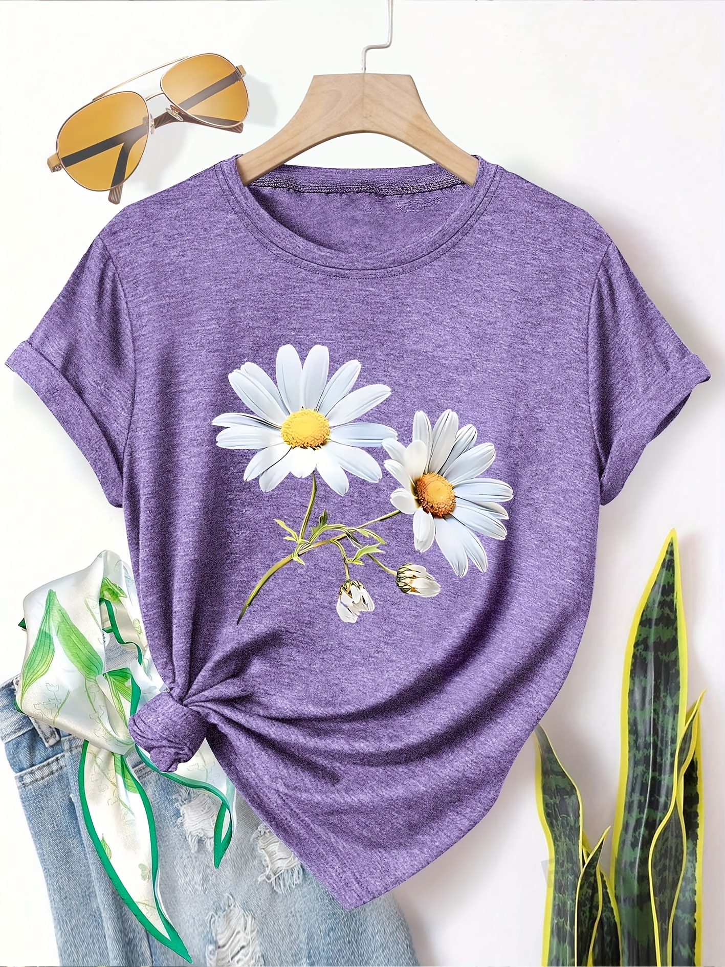 womens casual daisy floral print t shirt - Temu Canada