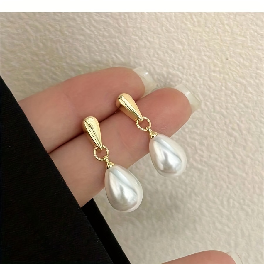 

Elegant Simple Drop Dangle Earrings 14k Golden Plated With Imitation Pearl, Copper & Stainless Steel Ear Needle, Vintage Style For Parties And Gift - Pair