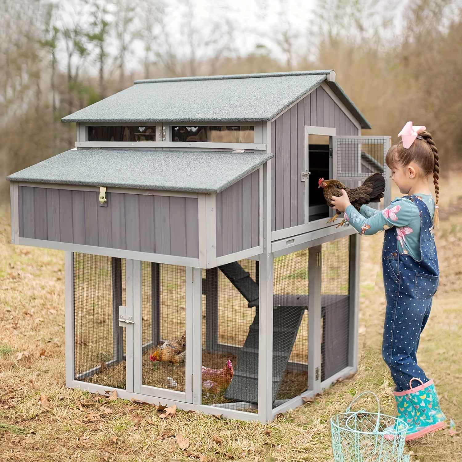 

Aivituvin Chicken Coop, Large Poultry Cage With Nesting Box And Run, Foldable Hen House, For 4-6 Chickens, Super Easy To Assemble
