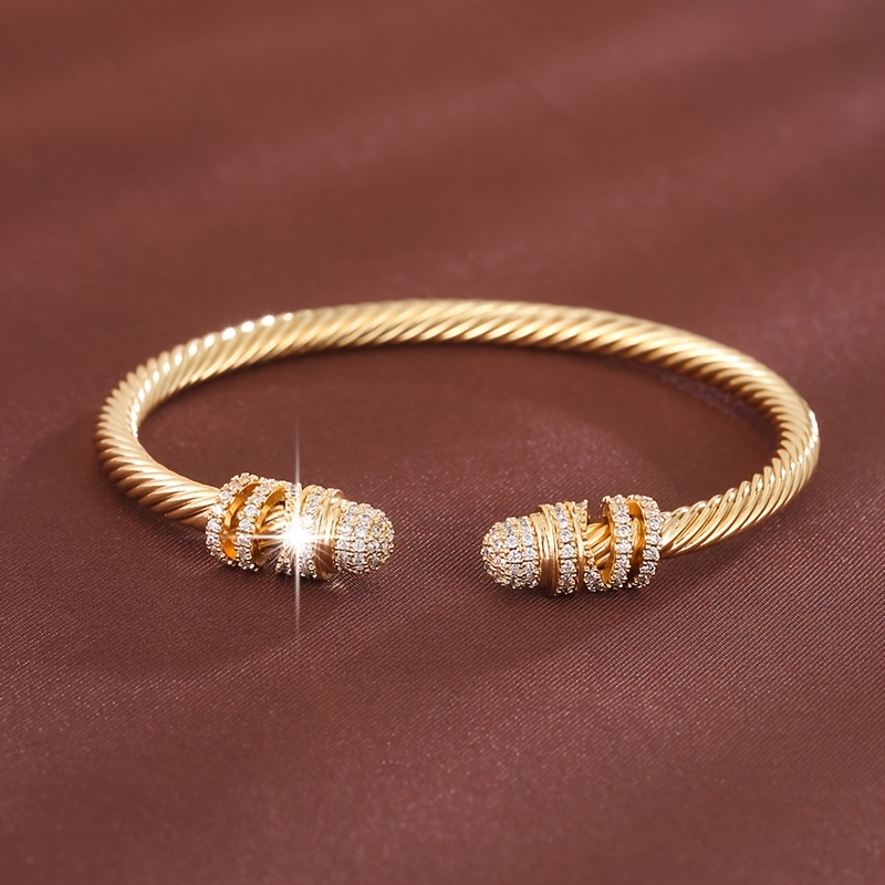Copper Bangle with CZ Spiral Line Women's Daily Jewelry