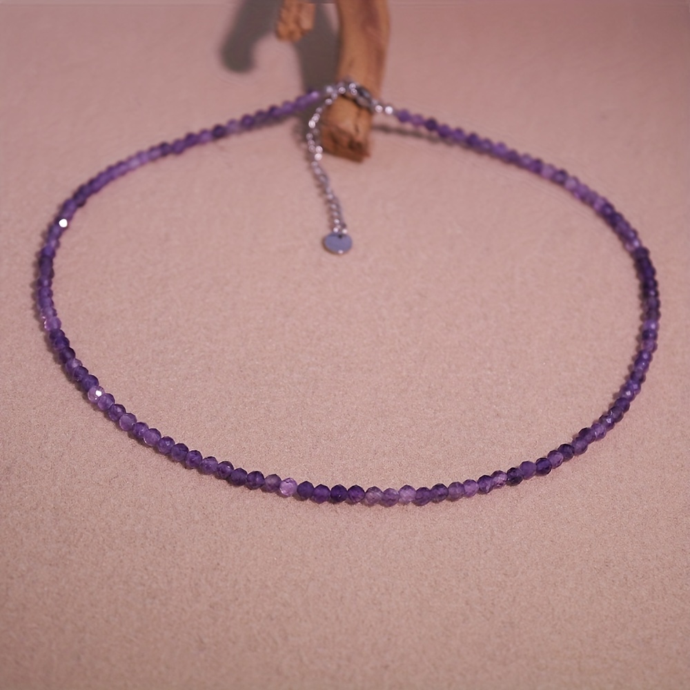 Image of Natural Stone 1pc Natural Stone Semi Precious Rhinestone Beaded Ultra Fine Minimalist Niche Temperament Clavicle Chain For Women