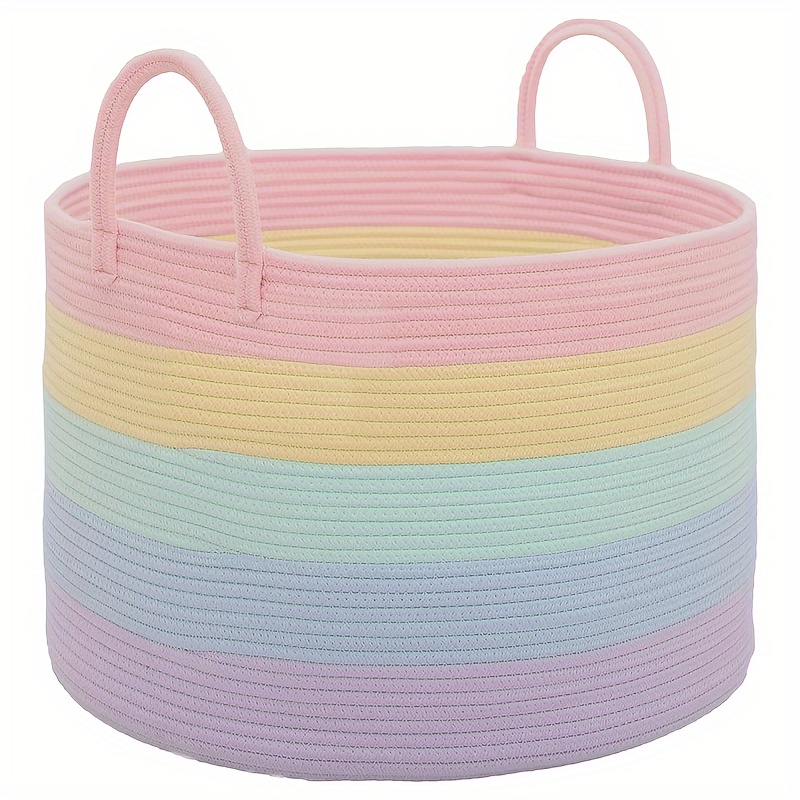 

1pc Rainbow Decorative Cute Basket, Cotton Rope Woven Storage Bin For Room Laundry Organizer, Extra Large Blanket Basket For Clothes Towels In Living Room, Basket For Playroom Decor