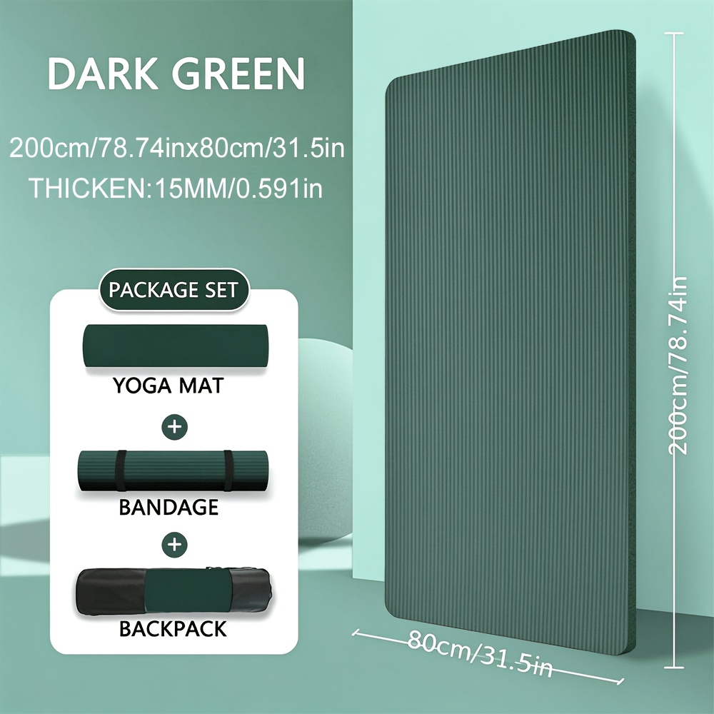 TEMU 1pc 200x80x1.5/2cm Thick Yoga Mat, Thickened High-density Non-slip Yoga Mat, Unisex, Suitable For Pilates, Home Exercise