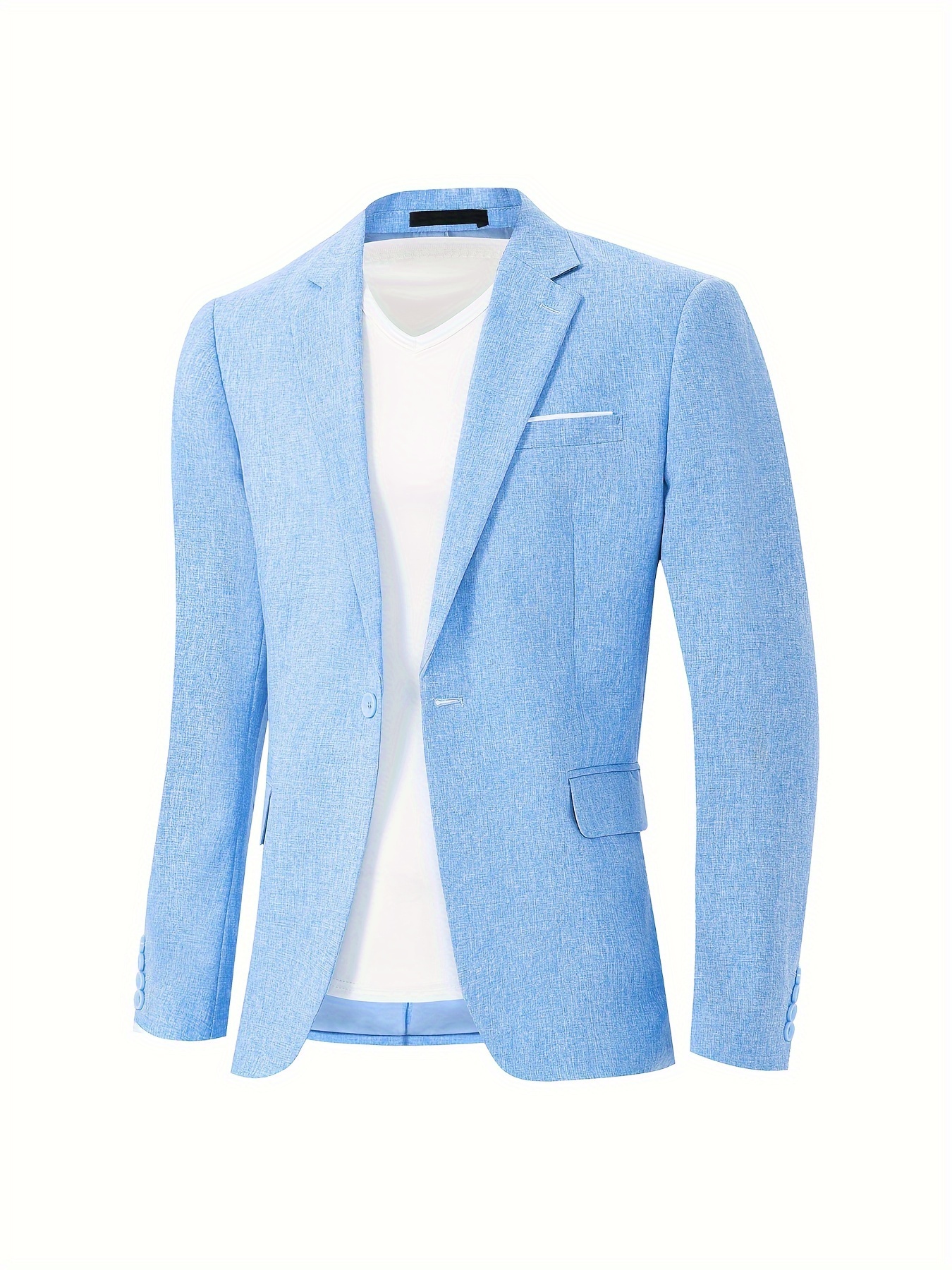 1pc Men'S Casual Business Blazer - Solid Color Polyester Work Jacket with Lapel Collar, Suit Sleeve, and Pocket Details - Non-Stretch Fabric, Regular Fit, Single Button Placket - All Seasons, Weekend Casual Wear