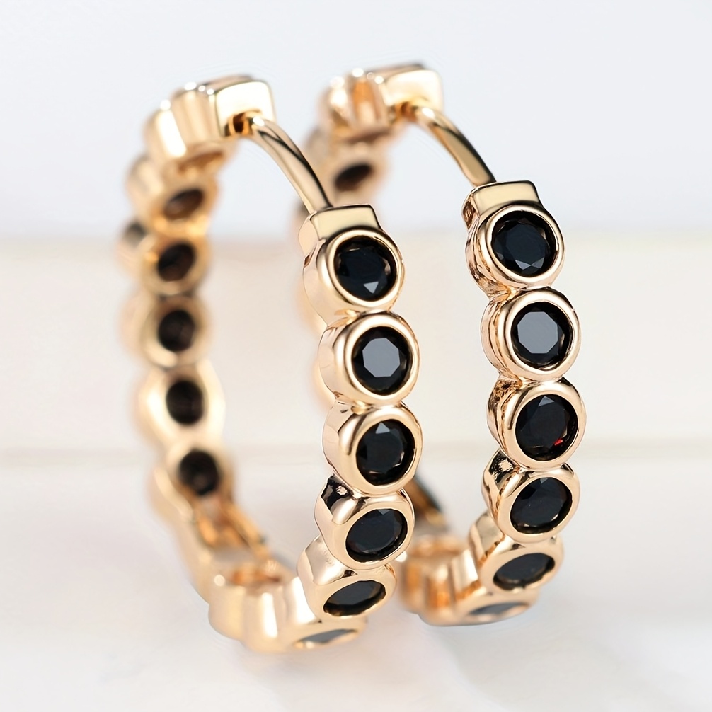 Image of Angol A Pair Of Classic Fashion Black Circle Synthetic Zirconia Suitable For Party Wedding Wear