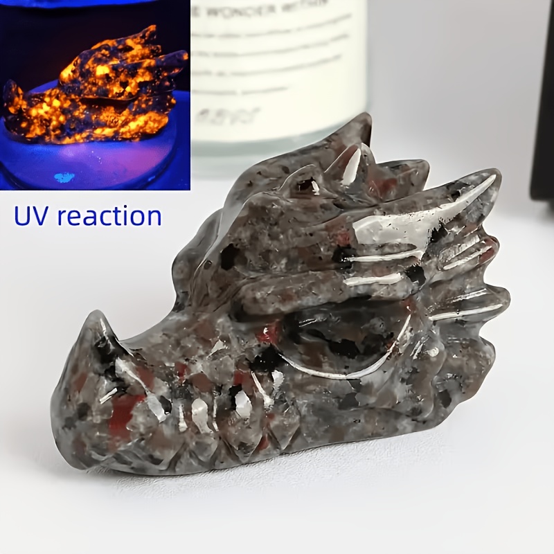 TEMU Ornement Tête de Dragon Sculptée en de Flamme Naturelle, Décoration de Table en Naturelle, Statue en Quartz, Décoration d'Intérieur, Cadeau