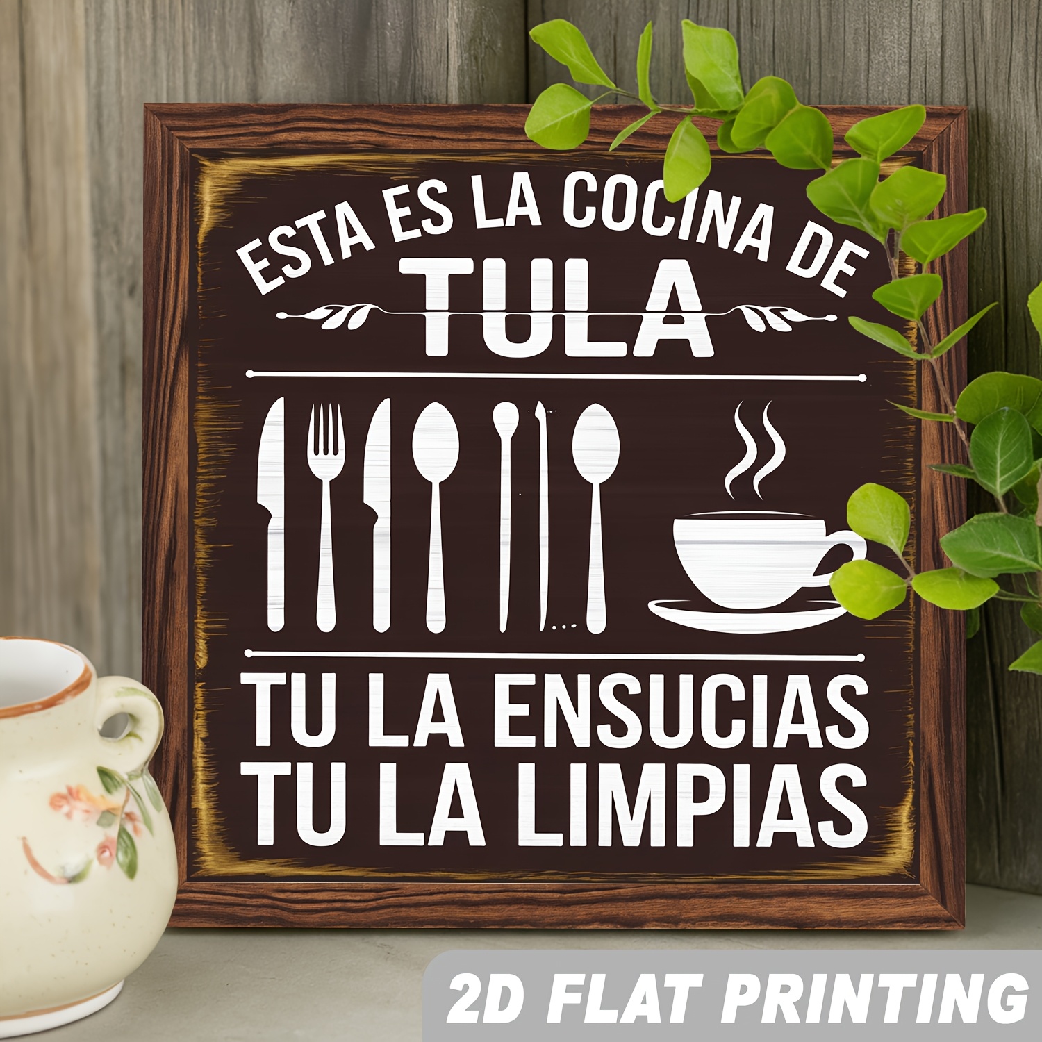 TEMU Letrero colgante de de madera 2D, 1 pieza en español/inglés " Tula'S Kitchen" - Decoración de pared humorística, adecuado para placas de cocina