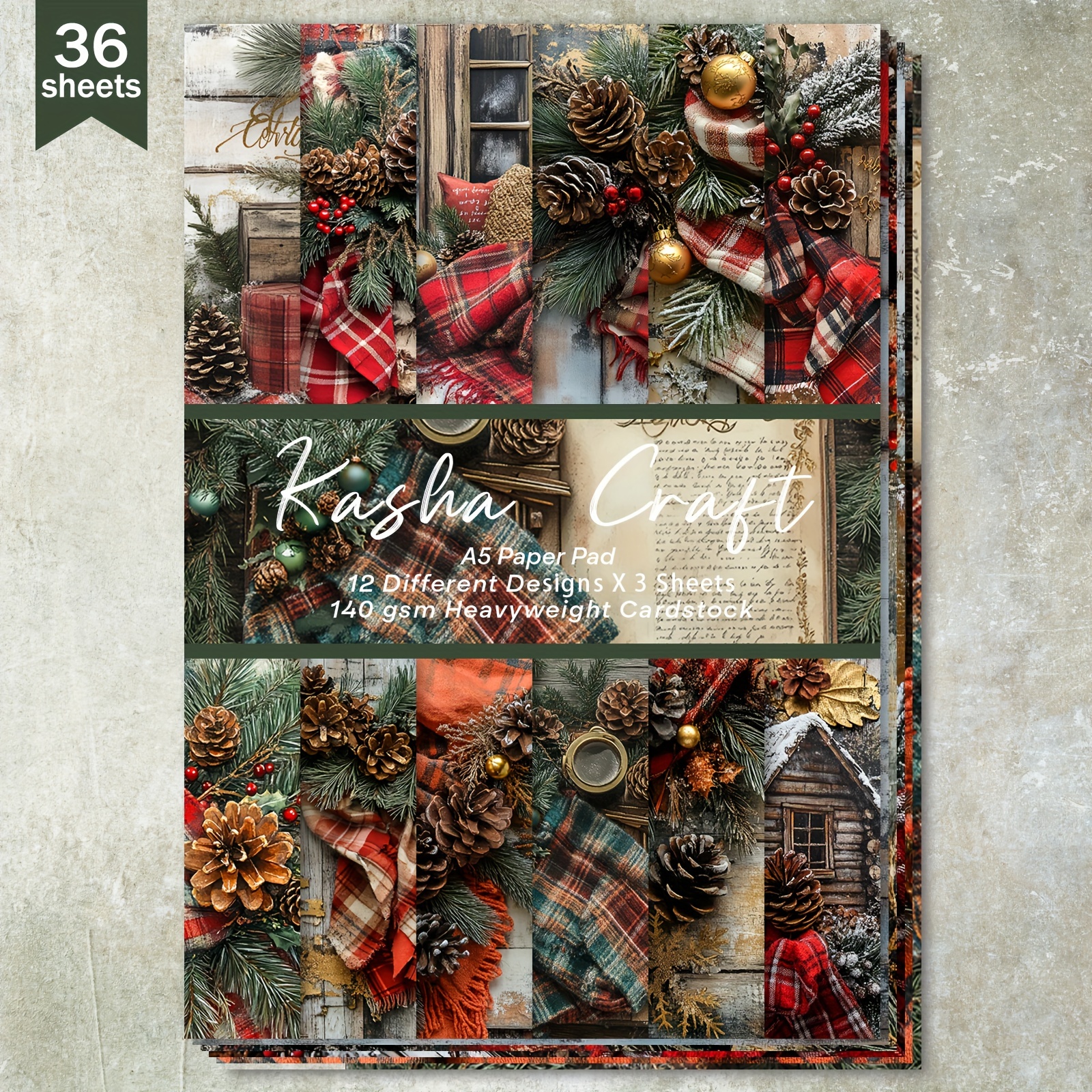 

36-sheet A5 Christmas Holly & Pine Cone Decorative For Scrapbooking, Bullet Journals, Greeting Cards, And Crafts