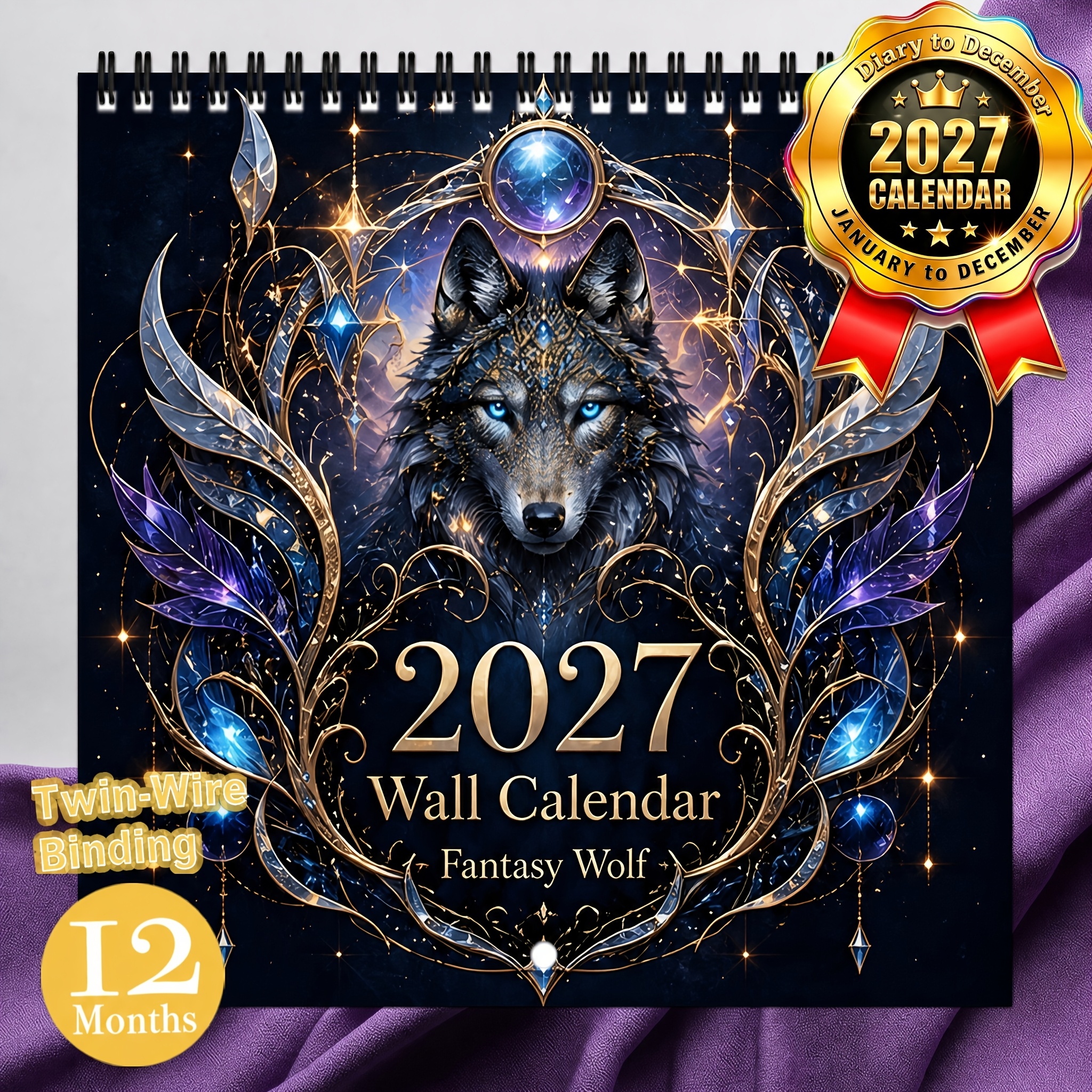 TEMU Calendrier mural 2027, Calendrier mural à suspendre 2027, Organisateur annuel de 12 mois, avec festivals américains et phases lunaires, Design