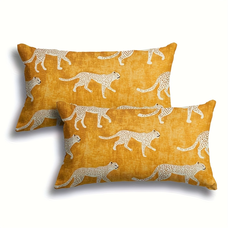 TEMU 2 fundas de almohada cortas de felpa, con detalles de leopardo beige, impresión de calidad de un solo , de almohada de poliéster, adecuadas para