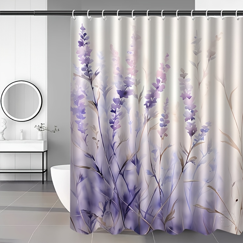 TEMU 1pc Lavender Pattern Printed Shower Curtain, High-end -to-install Bathroom Curtain, Suitable For Home Decor, With 12 Hooks, Bathtub Curtain,
