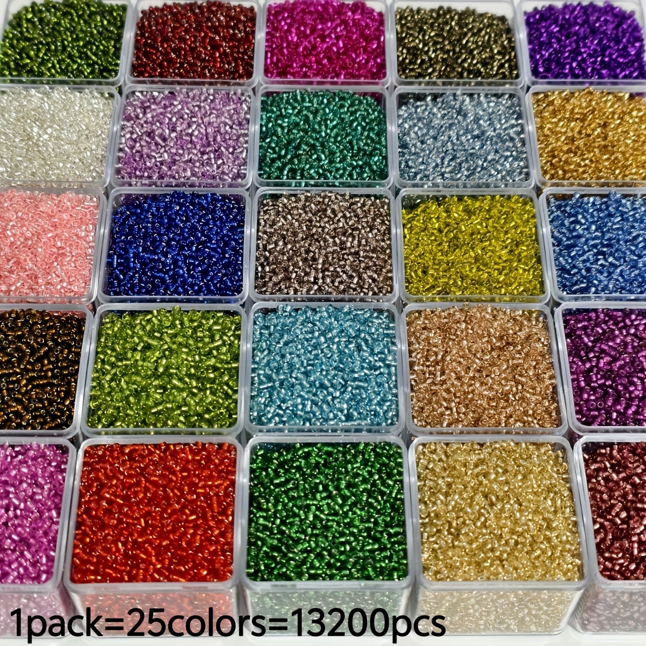 TEMU 13200 pz di perline di vetro argentate da 2mm, 180g in 25 colori, particolarmente adatte per gioielli fai da te, bracciali, collane, orecchini e