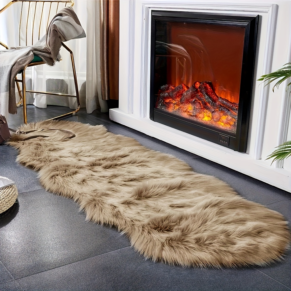 1pc Faux Wool Khaki Wavy Easy Casual Long Pile Carpet Small Desktop Window Display Warm Winter Long Plush Decorative Room Carpet