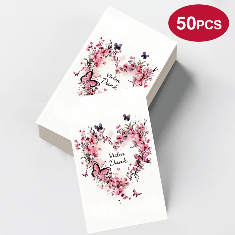 50pcs Of Thank You Romantic German Greeting Cards With Pink Heart , Measuring 3.54x2.05 Inches. Are Suitable For Business Gifts, Mother's Day, Valentine's Day, And Other Occasions
