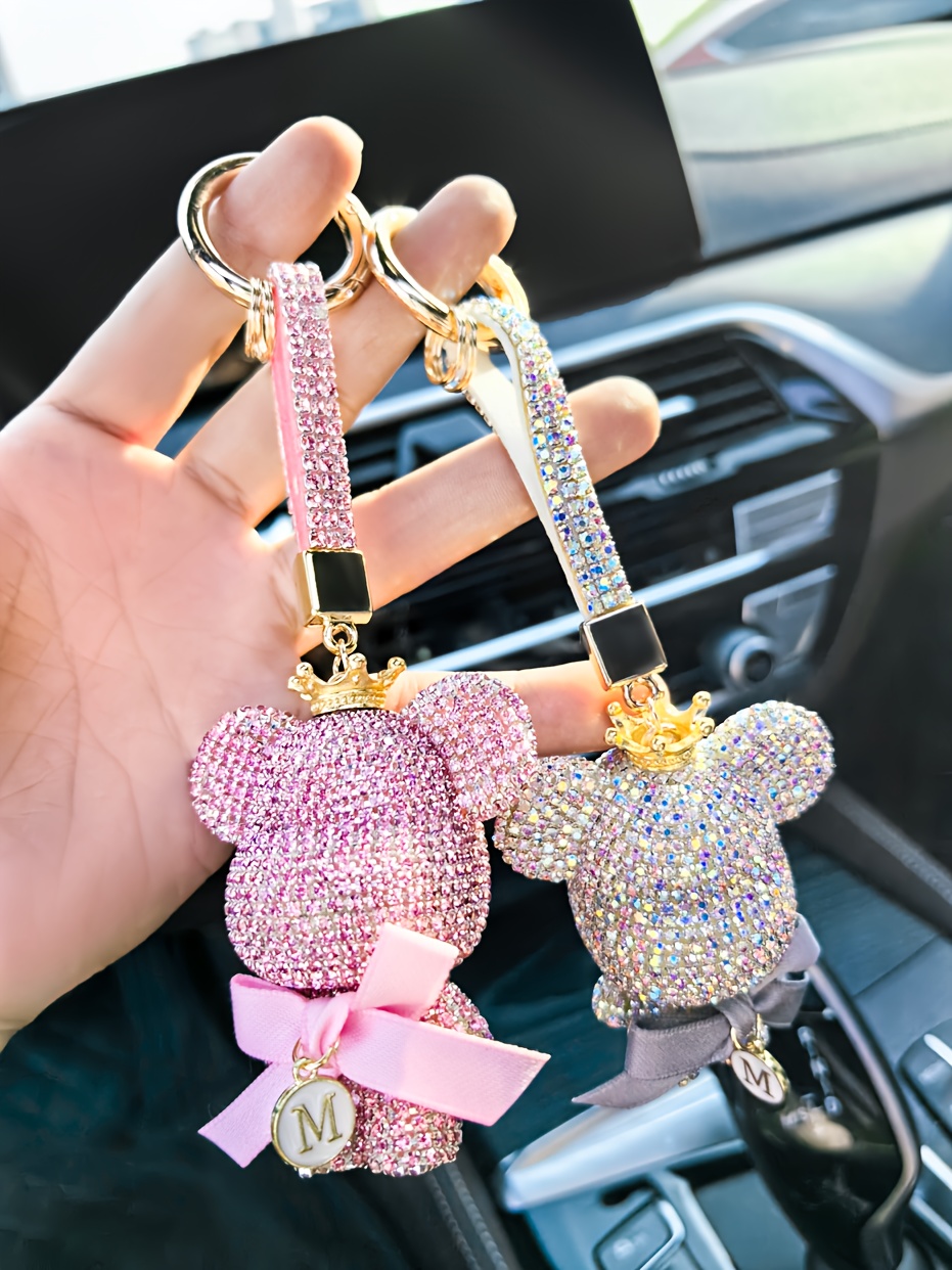 1pc   bear keychain cute cartoon animal metal key chain ring bag backpack charm car key pendant women girls gift details 2